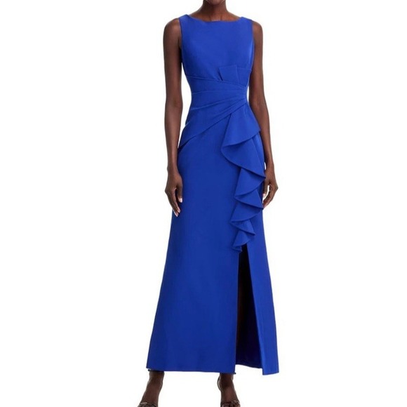blue marchesa dress Royal Blue Princess A Line Off the Shoulder Corset Prom Dress with Lace Ruffles Royal Blue / 00 main image 0